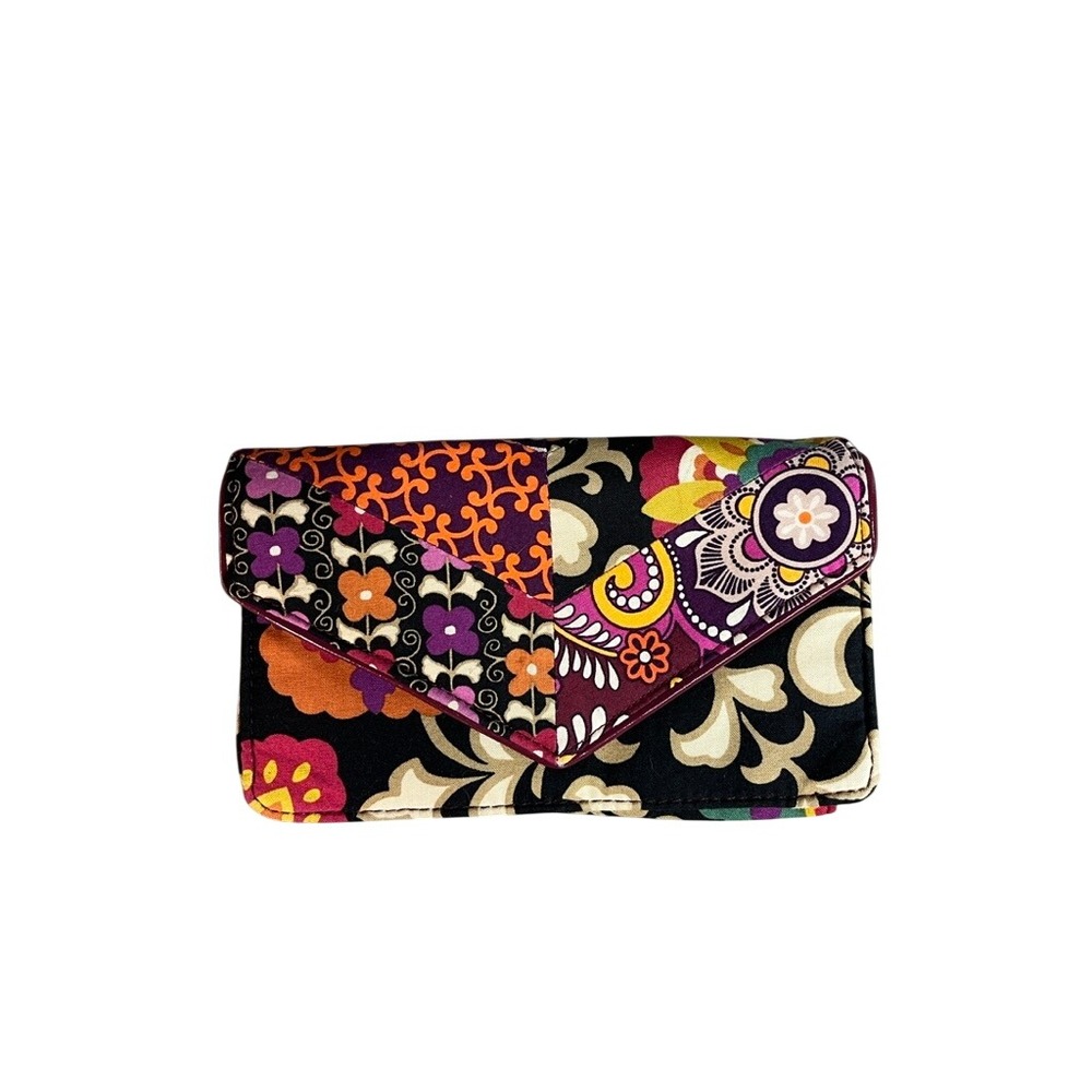 Vera Bradley Patchwork Floral Quilted Envelope Clutch Wallet Multi Color Paisley - Picture 1 of 10